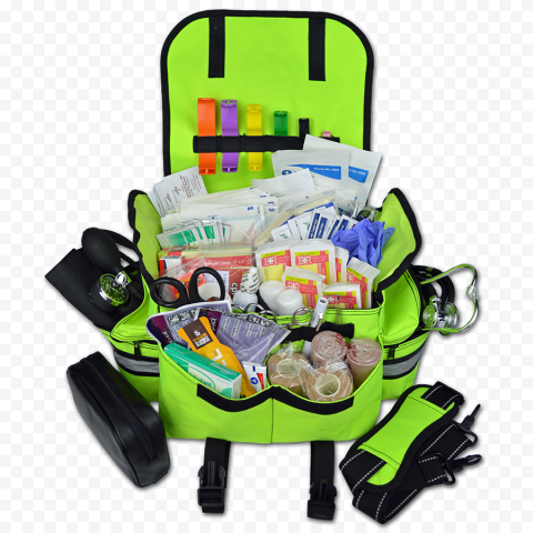 Green Fluo First Aid Bag With Medical Supplies