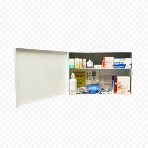 Home Opened First Aid Box With Medicine Supplies