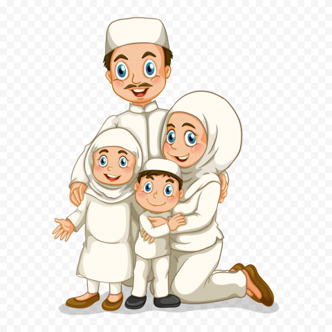 Cartoon Happy Muslim Family Illustration Ramadan