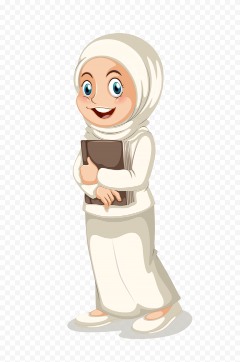 Standing Muslim Hijab Girl Child Cartoon Character