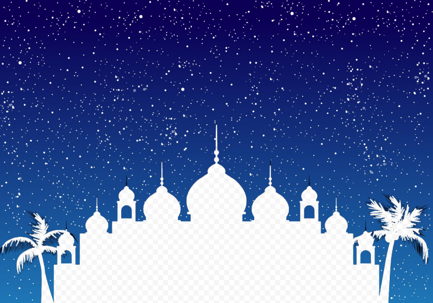 Blue Sky Islamic Background Mosque Palms Ramadan