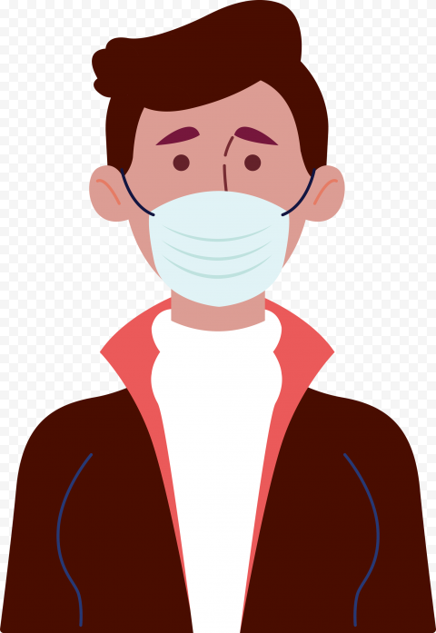 Cartoon Man Wear Surgical Pandemic Virus Mask