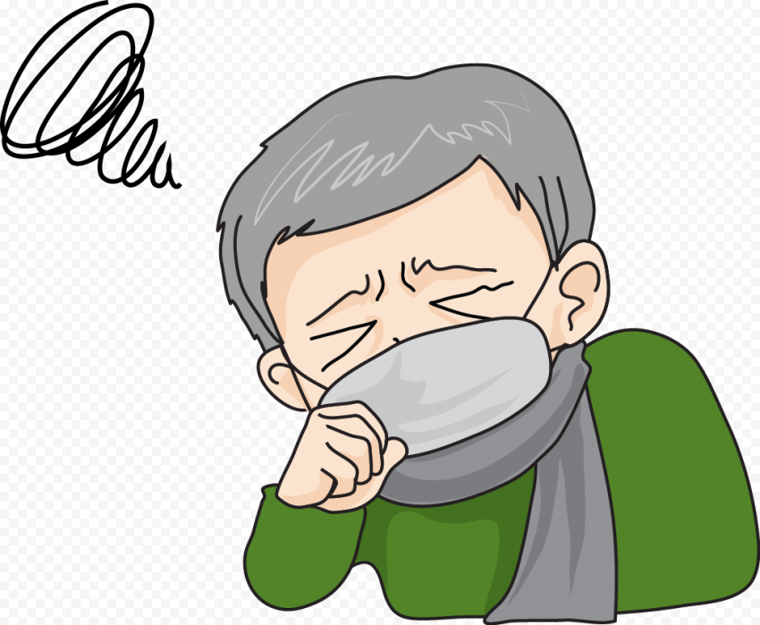 Old Man Coughing Cough Sick Flu Wear Mask Cartoon