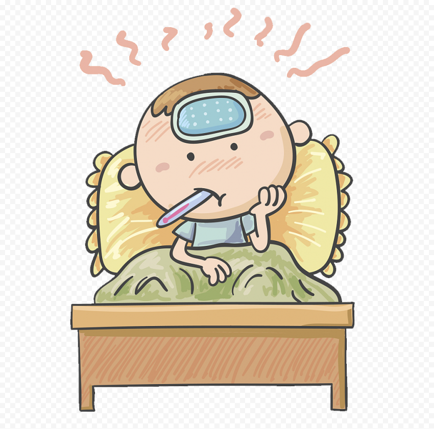 Clipart Sick Child Fever Bed Mouth Thermometer
