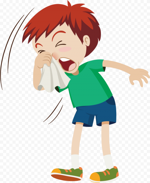 Cartoon Sick Kid Flu Cough Runny Clean Nose Clipar