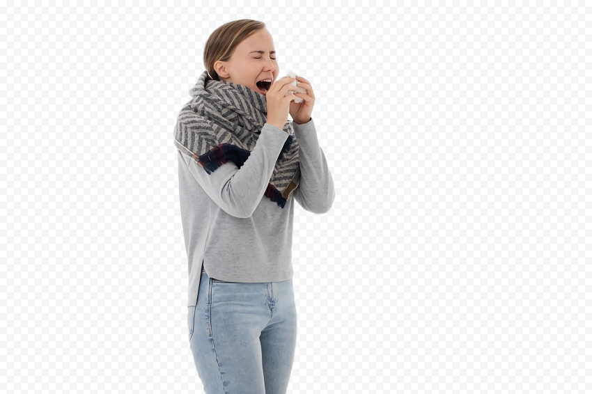 Sick Standing Female Human Coughing Common Cold