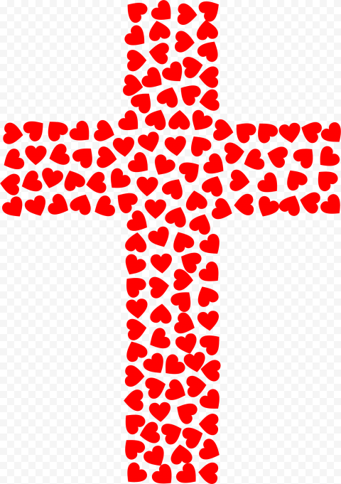 Red Hearts Christian Cross Crucifix Symbol Icon
