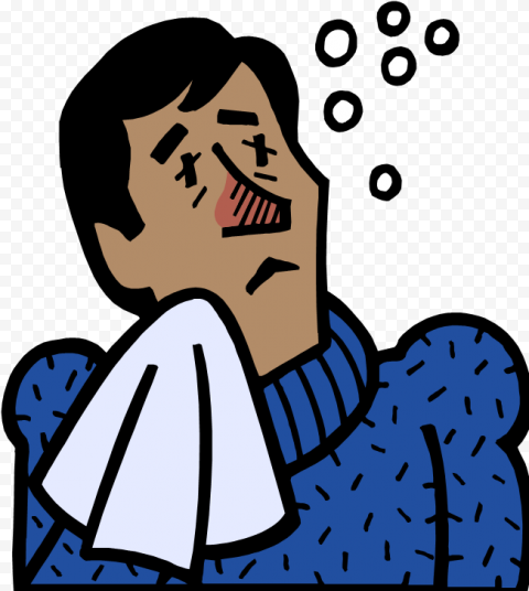 Clipart Sick Man Flu Common Cold Sneezing Wet