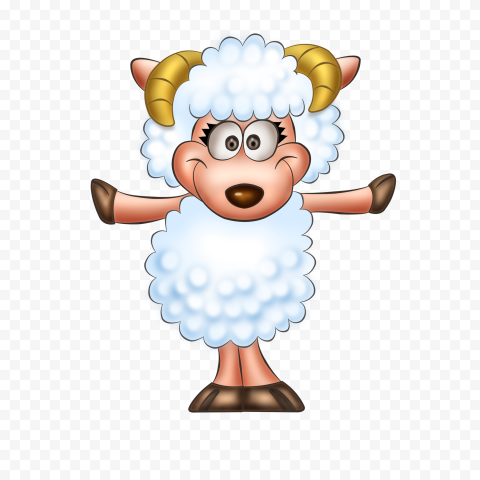 Cartoon Standing Up White Sheep With Horns