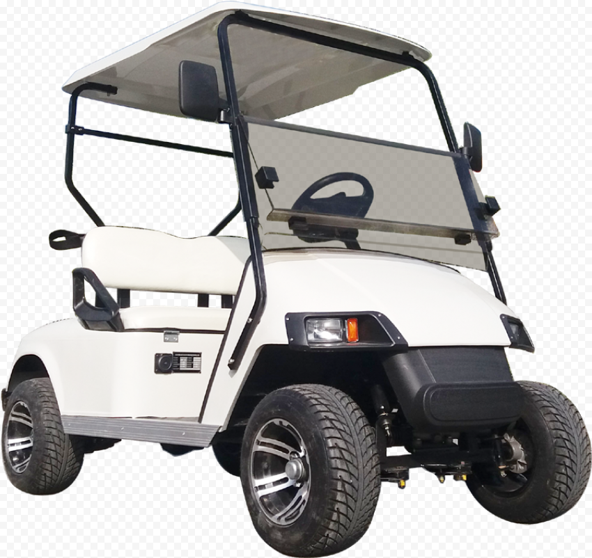 White Golf Buggies Cart Corner Front View