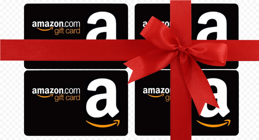 Group Of Amazon Gift Cards With Red Ribbon