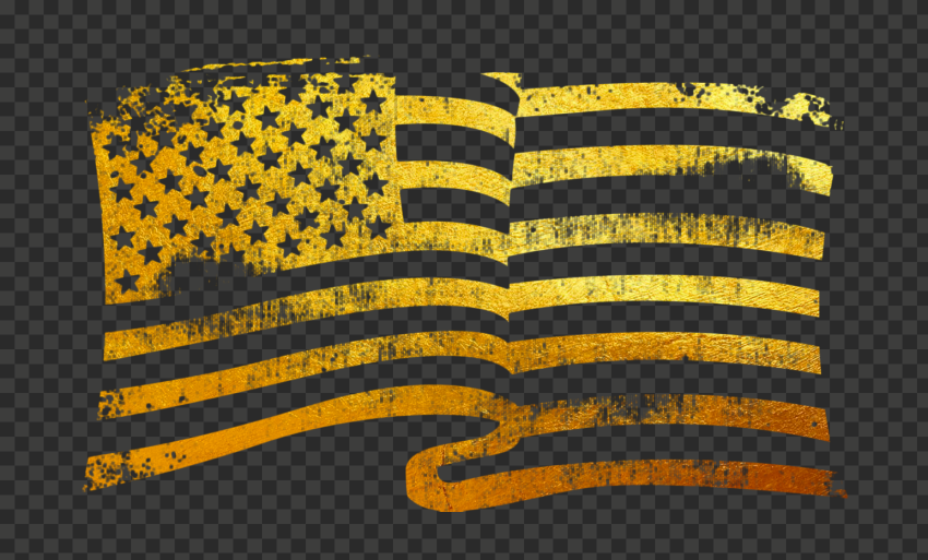 Gold Waving American Flag Grunge Stamp Texture