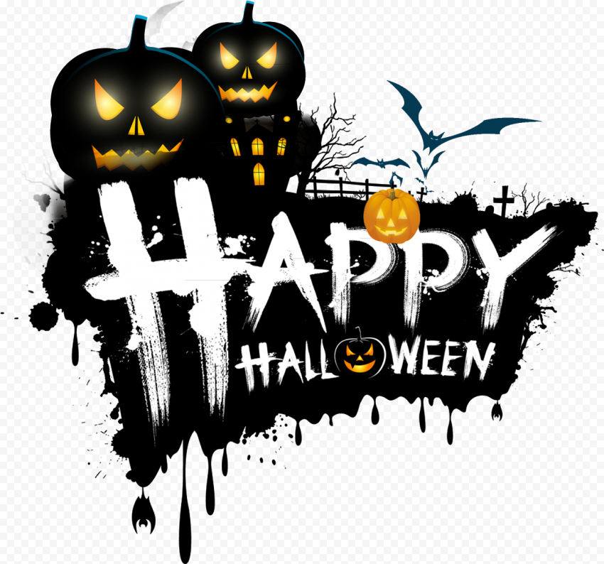 Happy Halloween Logo Illustration Pumpkins Bats