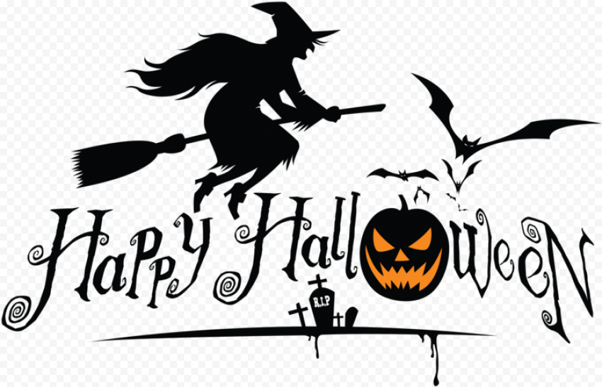 Happy Halloween Image Bat Pumpkin Witch Silhouette