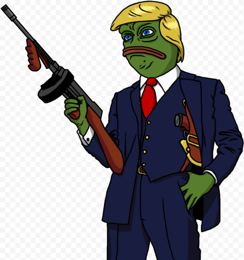 Mafia Style Donald Trump Pepe Frog Face Hold Weapon