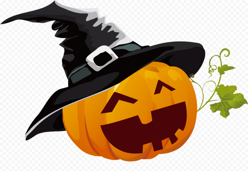 Happy Smiling Halloween Pumpkin Wear Witch Hat