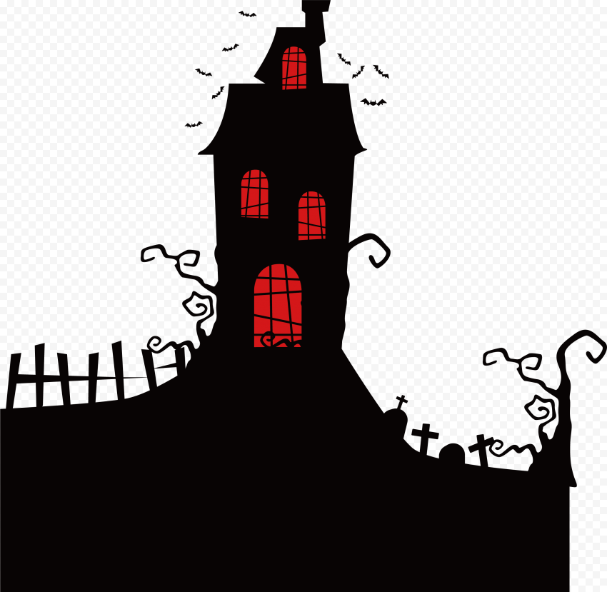 HD Halloween Spooky Castle House Black Silhouette PNG