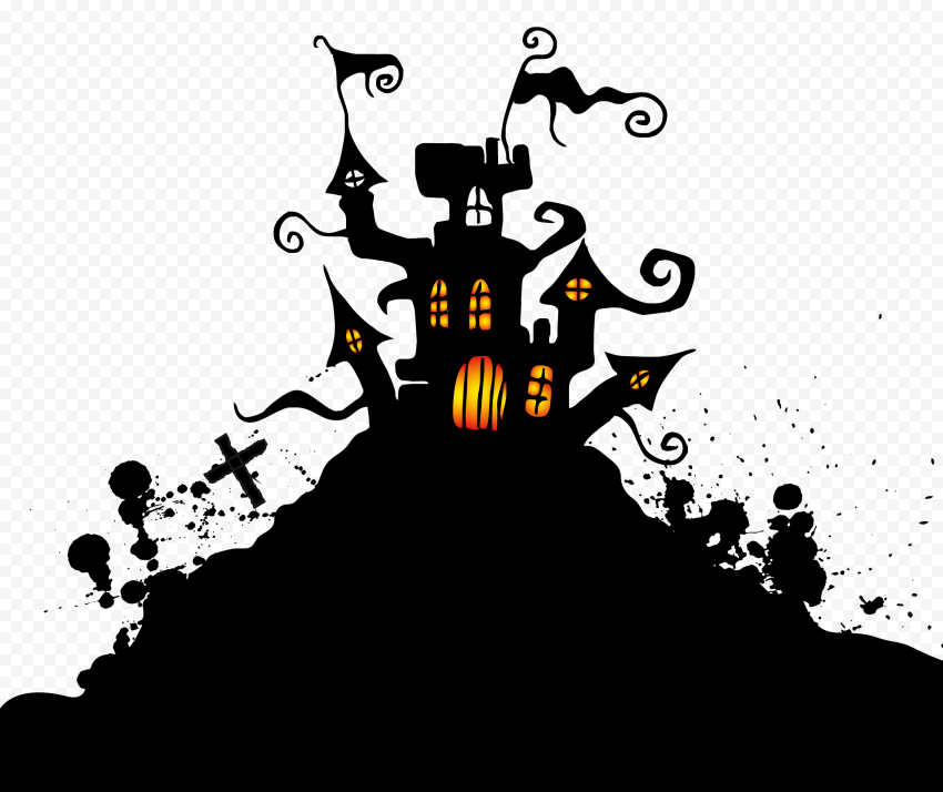 HD Halloween Cartoon Clipart Castle House Black Silhouette PNG