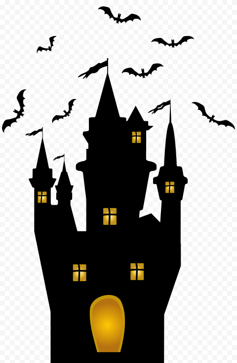 HD Halloween Clipart Black Castle With Bats Silhouettes PNG
