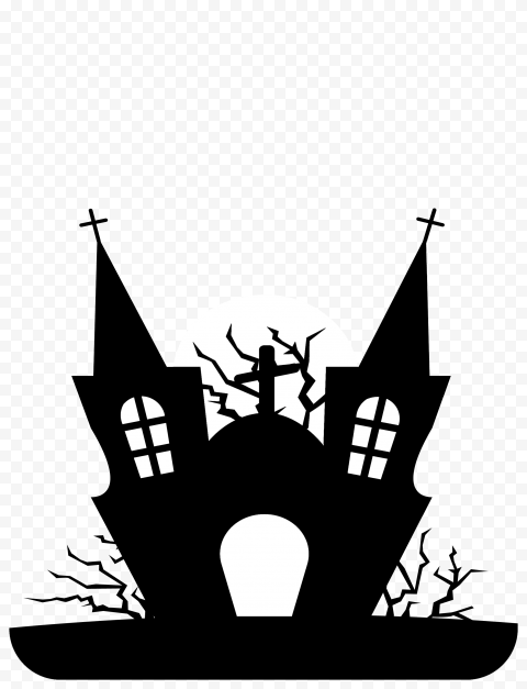 HD Black & White Halloween Castle House Church Silhouette PNG
