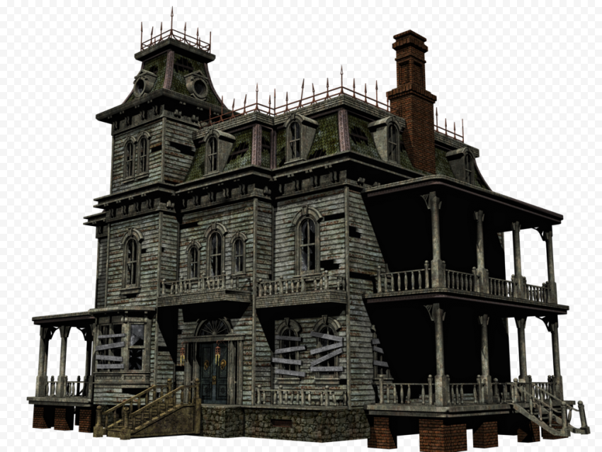 HD Abandoned Wooden Haunted Old Mansion House PNG