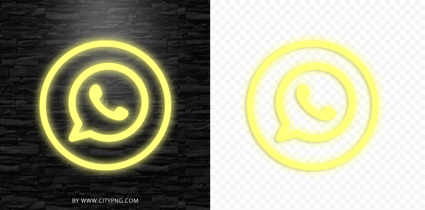 HD Yellow Neon Outline Whatsapp Wa Round Circle Logo Icon PNG