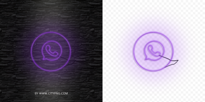 HD Whatsapp Line Art Purple Neon Logo Icon PNG