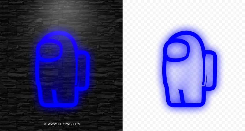 HD Blue Neon Among Us Game Character PNG