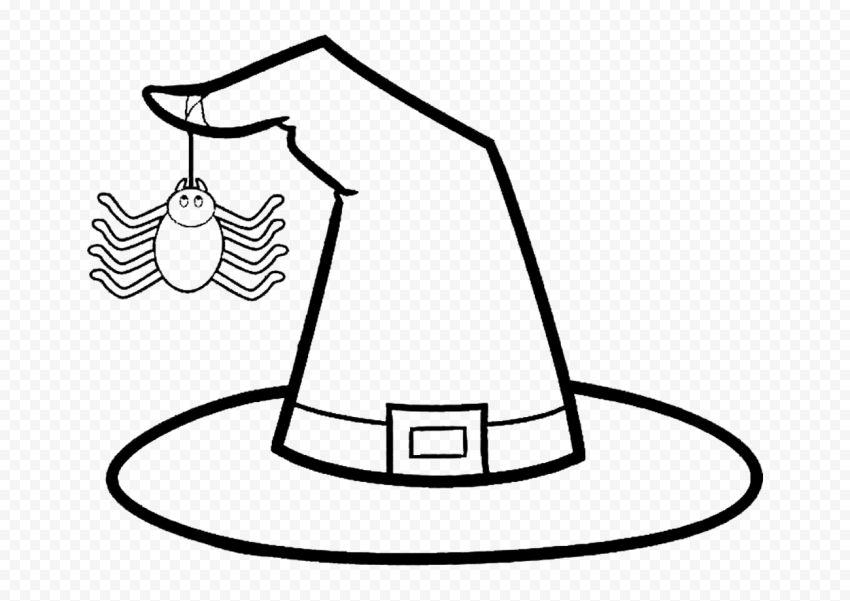 HD Halloween Outline Black Witch Hat With Spider PNG