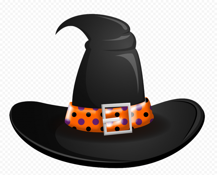 HD Black & Orange Witch Hat Vector Cartoon Clipart Halloween PNG