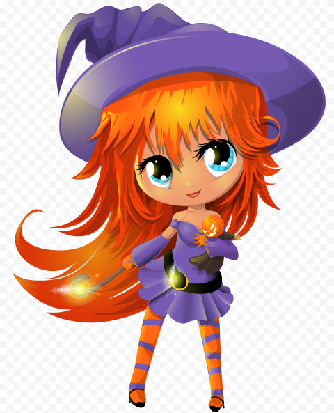 HD Cartoon Beautiful Halloween Chibi Witch Illustration PNG