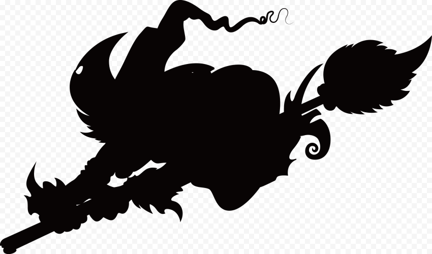 HD Halloween Black Scary Witch Flying On A Broom Silhouette PNG