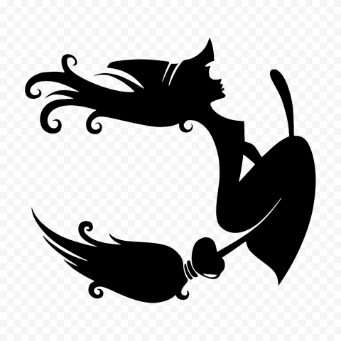 HD Beautiful Halloween Witch Fly On A Broom Black Silhouette PNG