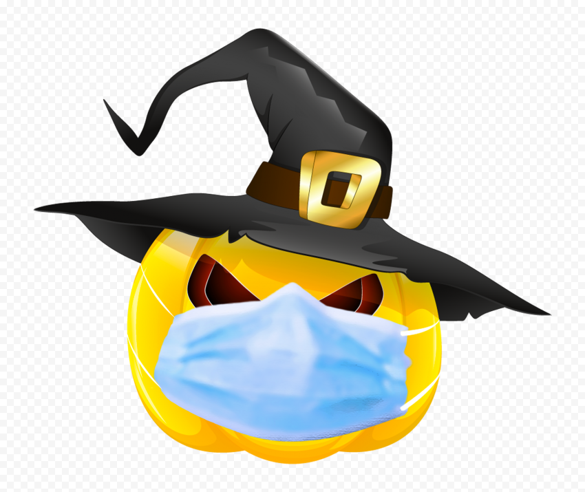 HD Halloween Pumpkin Wear Surgical Mask And Witch Hat PNG