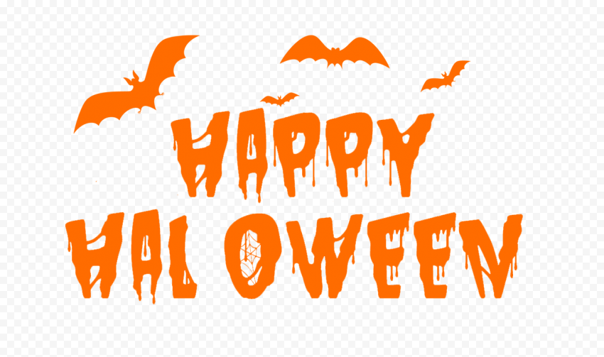 HD Creative Happy Halloween Orange Text With Bats Silhouette PNG