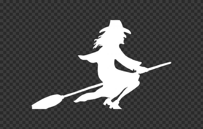 HD Halloween White Witch Flying On A Broom White Silhouette PNG