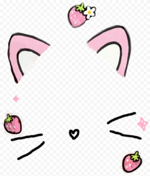 Snapchat Cat Cute Strawberry Snow Filter Ears PNG Image