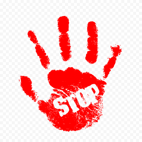HD Red Hand Print With Stop Word PNG
