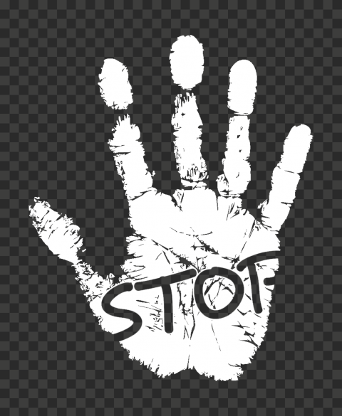 HD White Hand Print With Outline Stop Word PNG