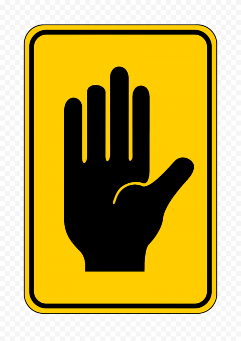 HD Black Hand Stop Silhouette On Yellow Caution Road Sign PNG