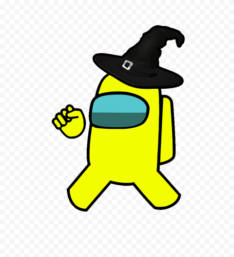 HD Yellow Among Us Crewmate Character With Witch Hat PNG