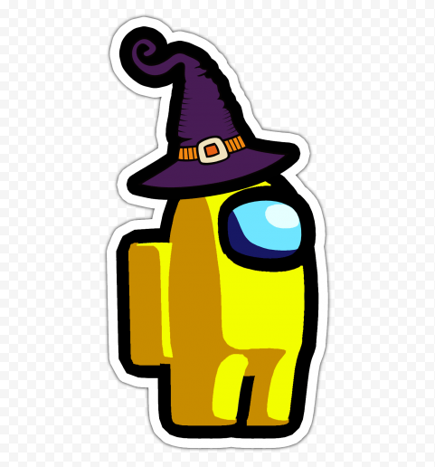 HD Yellow Among Us Character Witch Hat Stickers PNG