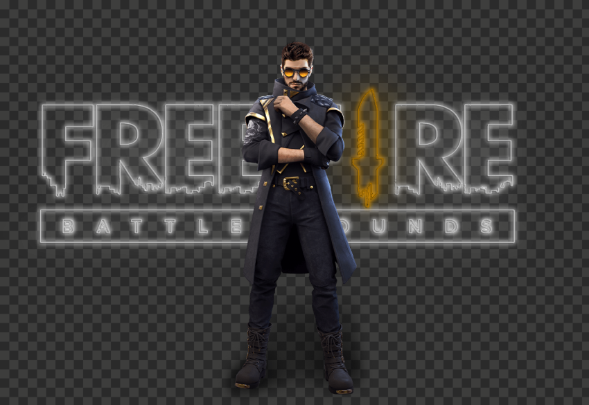 HD FF Alok Character With Free Fire Neon Logo PNG