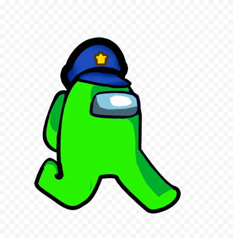 HD Green Among Us Character Walking With Police Hat PNG