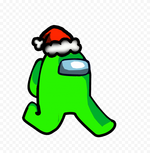 HD Green Lime Among Us Character Walking With Red Santa Hat PNG