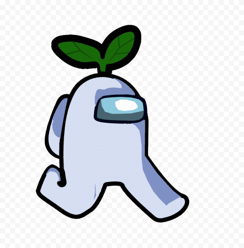 HD White Among Us Character Walking With Leaf Hat PNG