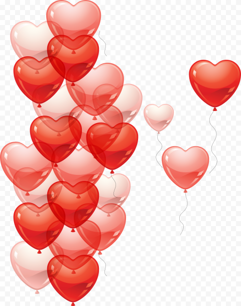 HD Group Of Red & Pink Heart Balloons Floating Love Valentines PNG