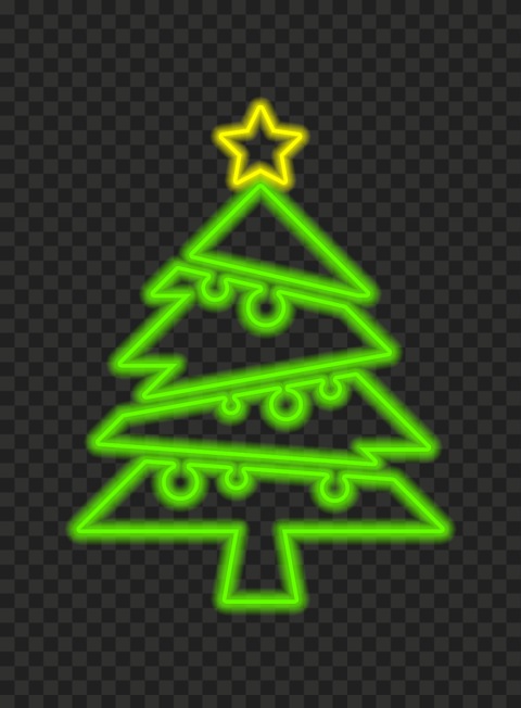 HD Beautiful Green Neon Christmas Tree With Star On Top PNG