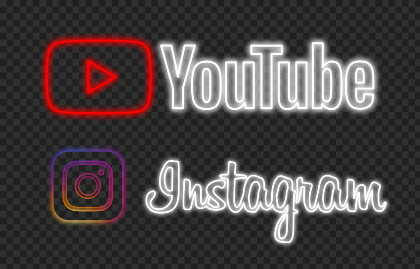 HD Beautiful Youtube Instagram Neon Logos PNG