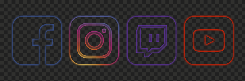 HD Facebook Instagram Twitch Youtube Neon App Icons PNG